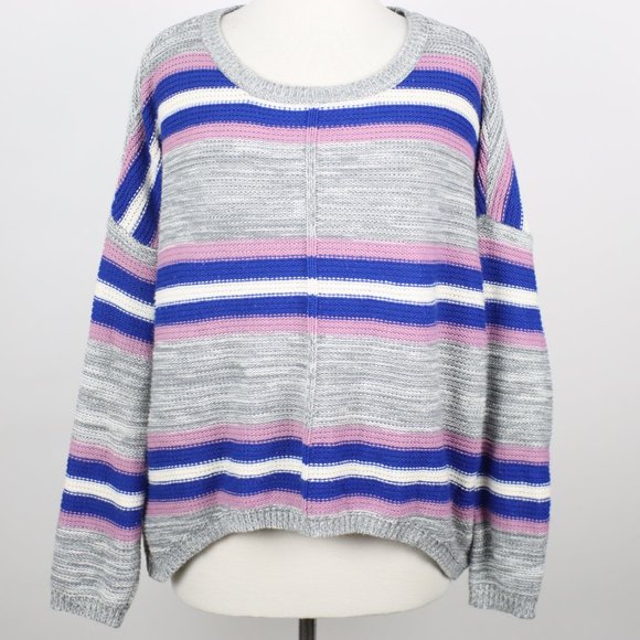 FREE FOR ALL Womens Gray Striped Knit Sweater LARGE - Picture 1 of 4